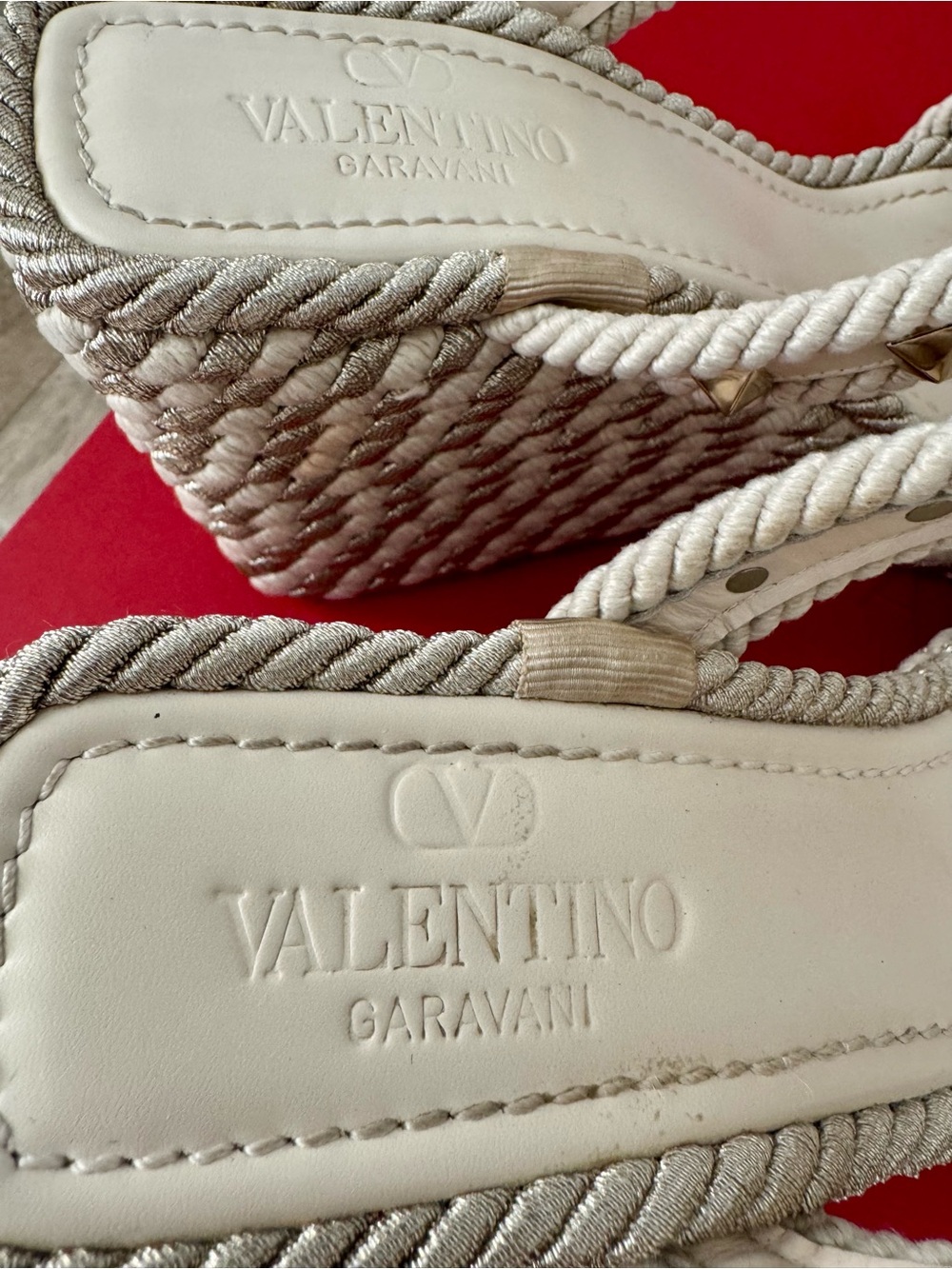 Valentino Garavani Ivory Rockstud Wedge Sandals - Picture 5 of 8